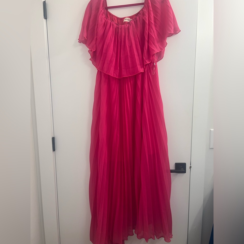 Off the shoulder, hot pink dress